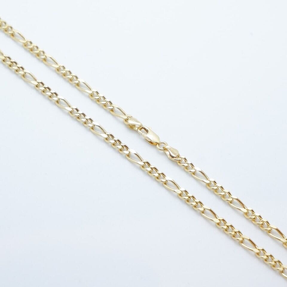 14K Solid Yellow Gold 4mm Figaro Link Chain Necklace Free Shipping Supply