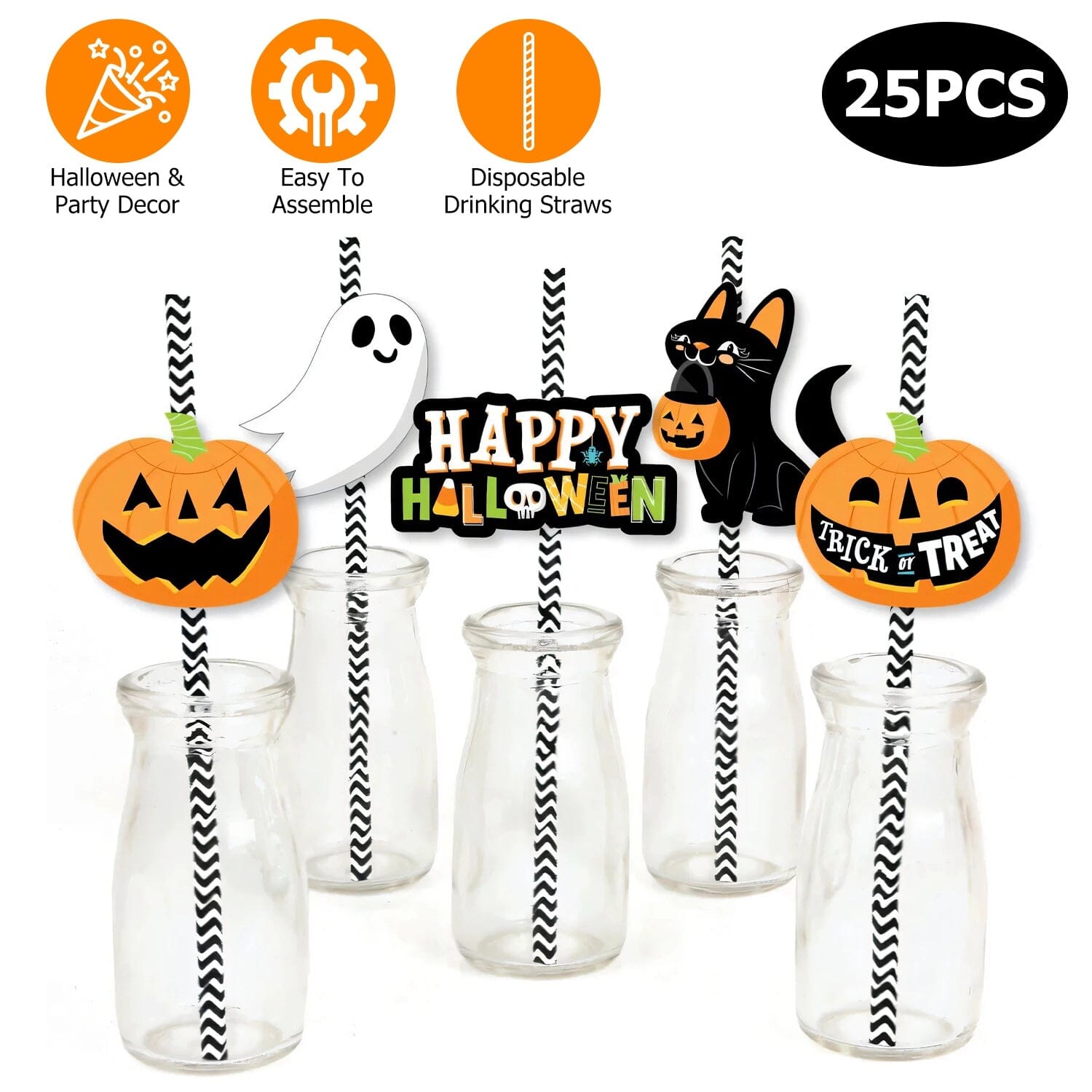 24-Pieces: Halloween Party Striped Decorative Paper Straws Online Shop From China