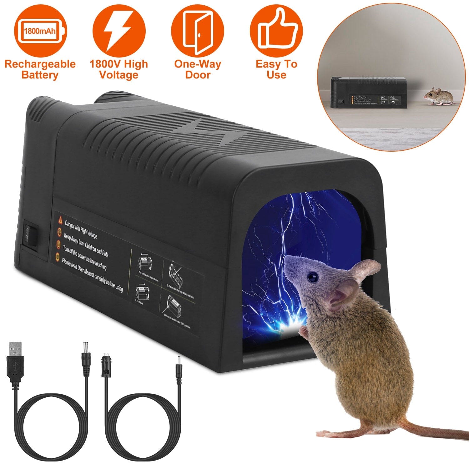 Pest Control Rechargeable Shock Mice Killer with 1800V High Voltage Quality Free Shipping For Sale