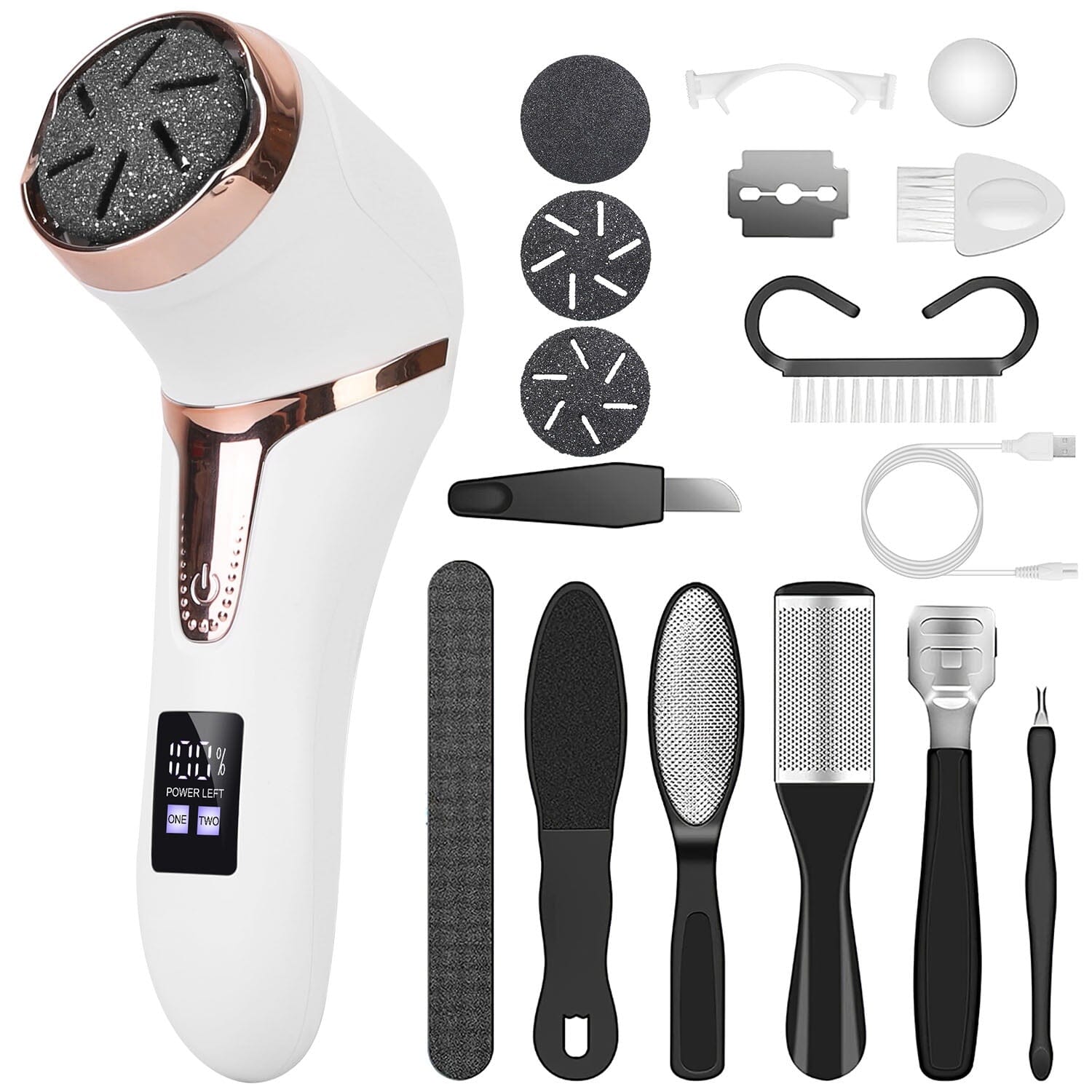 17-Pieces Set: Electric Foot Callus Remover with Vacuum Foot Grinder Rechargeable Discount Wholesale