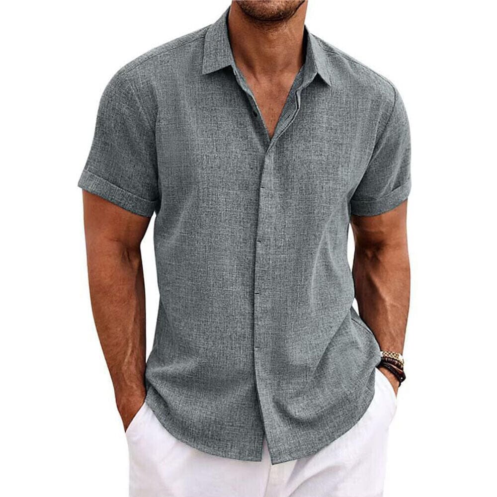 Men's Button Down Shirt Short Sleeve Plain Lapel Official Cheap Online