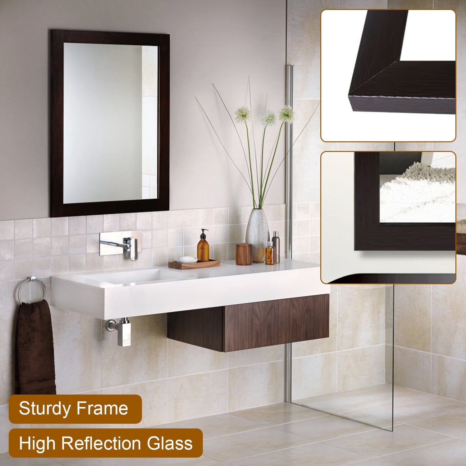 Wall Mount Mirror Wood-Like Frame Rectangle Modern Hanging Mirror Pay With Visa Cheap Online