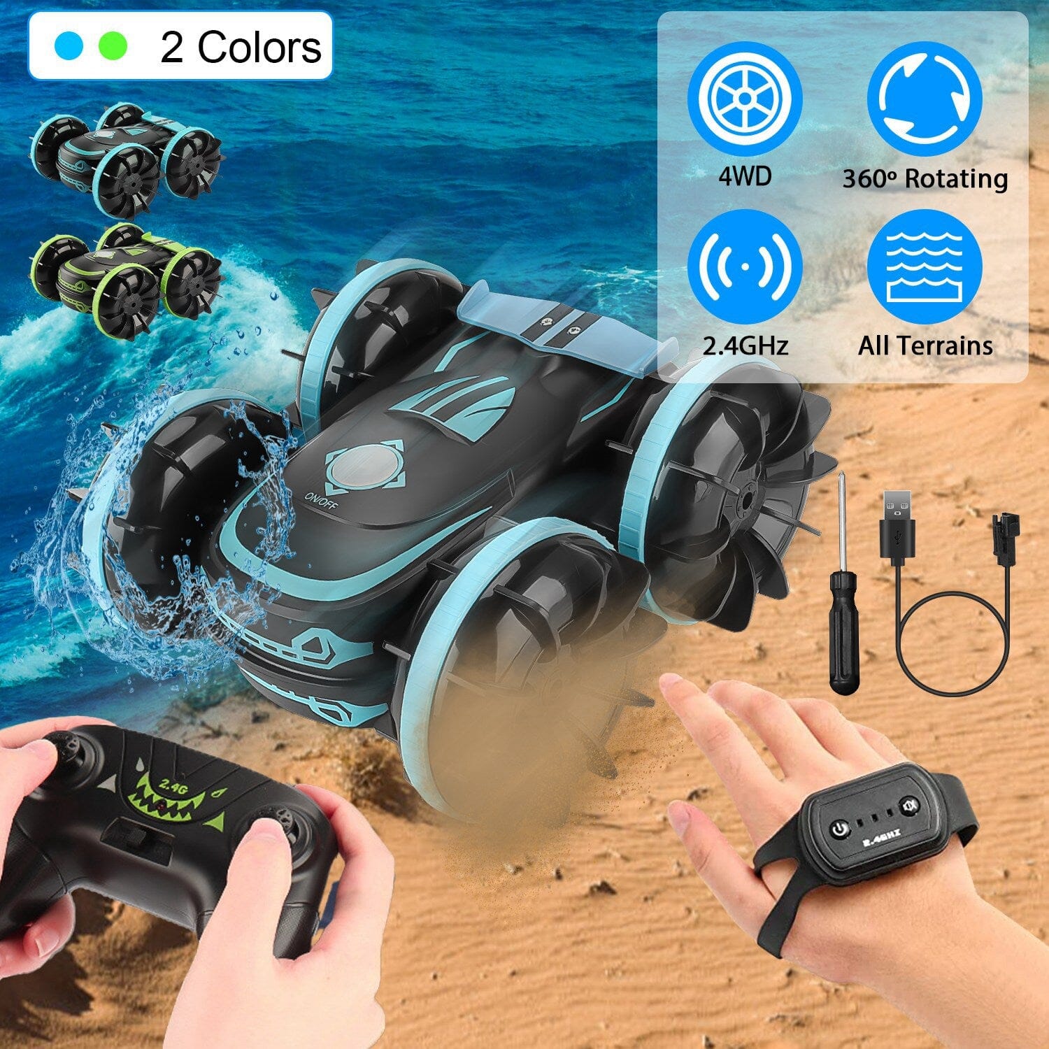 2-in-1 Amphibious RC Car Toy 4GHz 4WD Double-sided 360∞ Rotating Stunt Car Footlocker Pictures Cheap Online