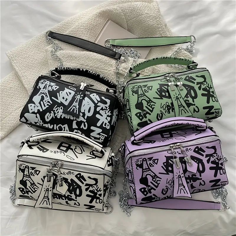 Graffiti Trendy Chain Crossbody Bag for Women Cheap Sale Best Store To Get