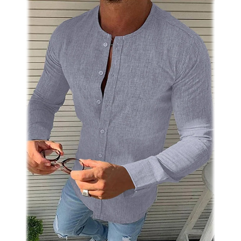 Men's Casual Solid Long Sleeve Shirt Clearance 2025 New