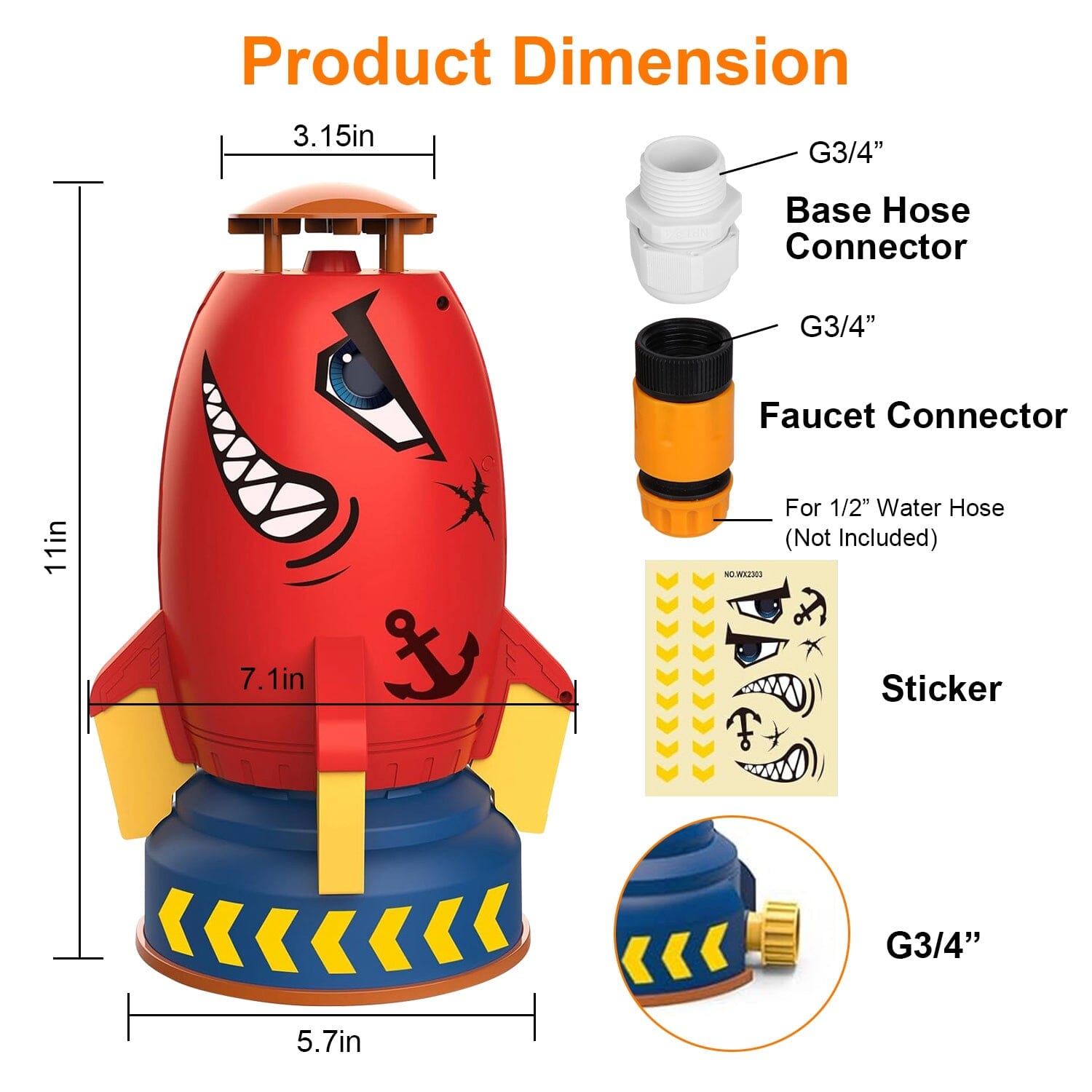 Rocket Sprinkler Launcher Water Sprinkler Flying Splashing 360° Rotation for 3+ Years Old Buy Cheap Limited Edition