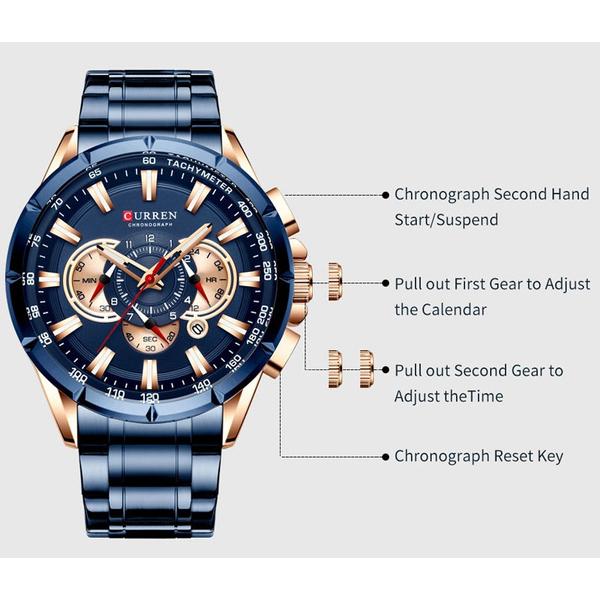 CURREN Men's Multifunctional Chronograph Calendar Quartz Waterproof Full Steel Watch Outlet Deals