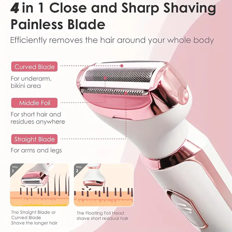 4-in-1 Silky-Smooth Electric Shaver for Women - Wet/Dry, USB Rechargeable & Portable for Full Body Use Cheap Sale Wholesale Pice