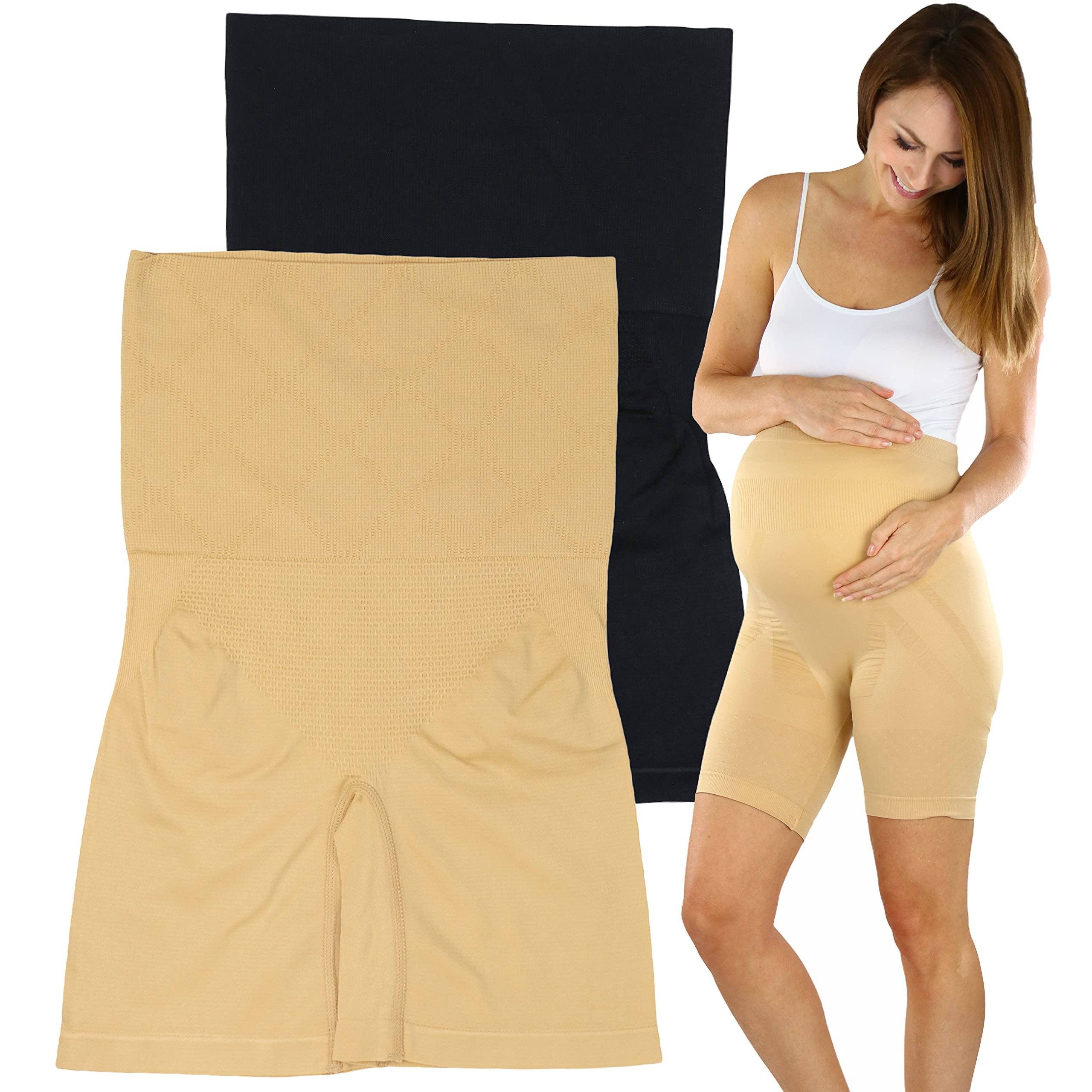 2-Pack: Women's High Waisted Over the Bump Maternity Above the Knee Shorts Clearance Low Shipping