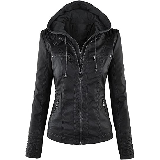 Lock and Love Women's Removable Hooded Faux Leather Jacket Sale Big Discount