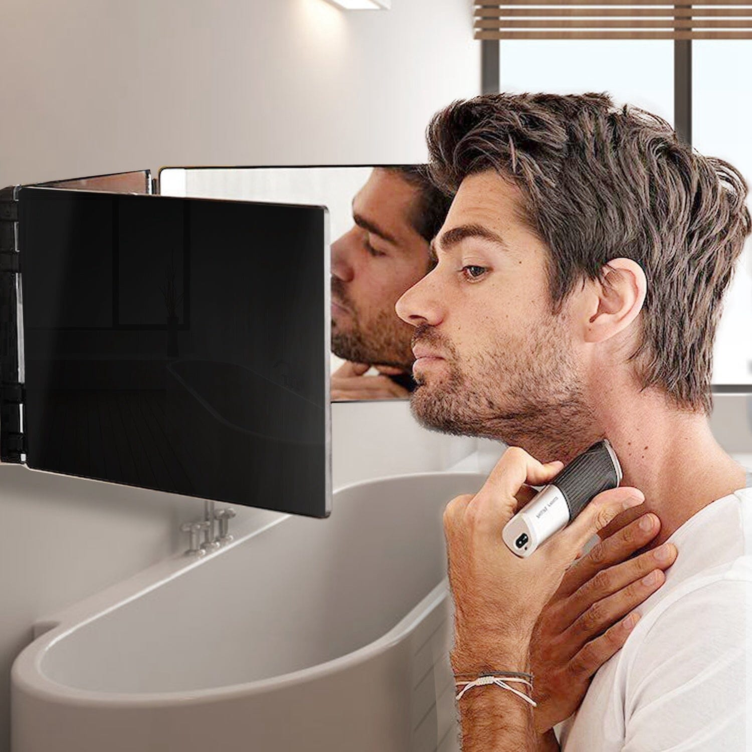 Tri-Fold Mirror with Telescopic Hanger Recommend Sale Online