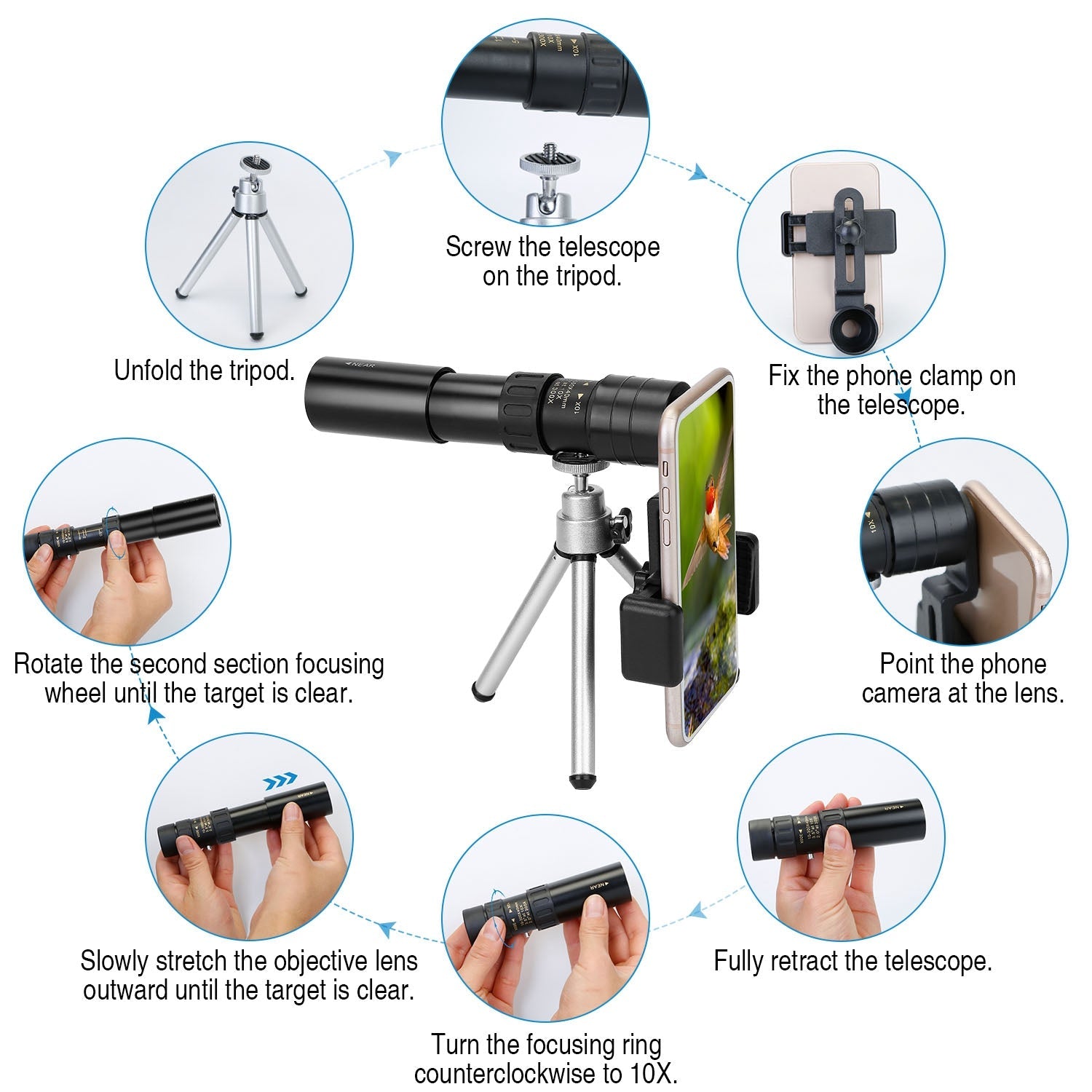 10X-300X Zoom Monocular Telescope High Definition Phone Telephoto Lens Cheap Usa Stockist