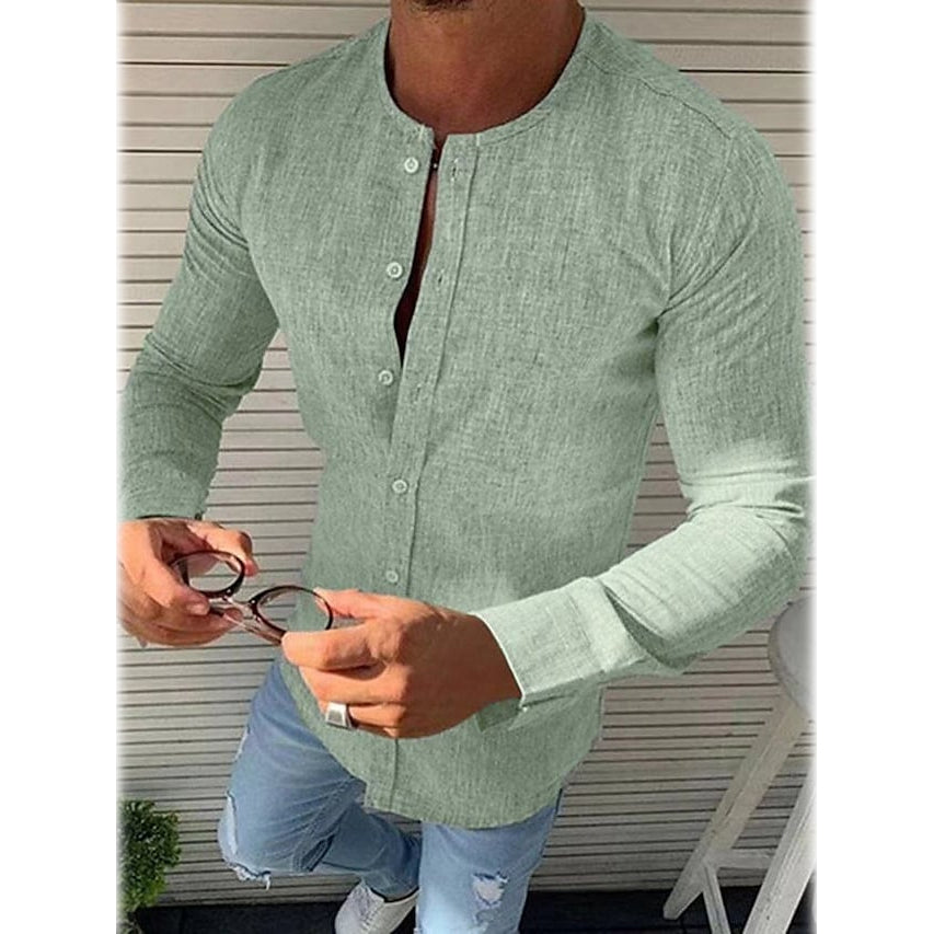 Men's Casual Solid Long Sleeve Shirt Clearance 2025 New