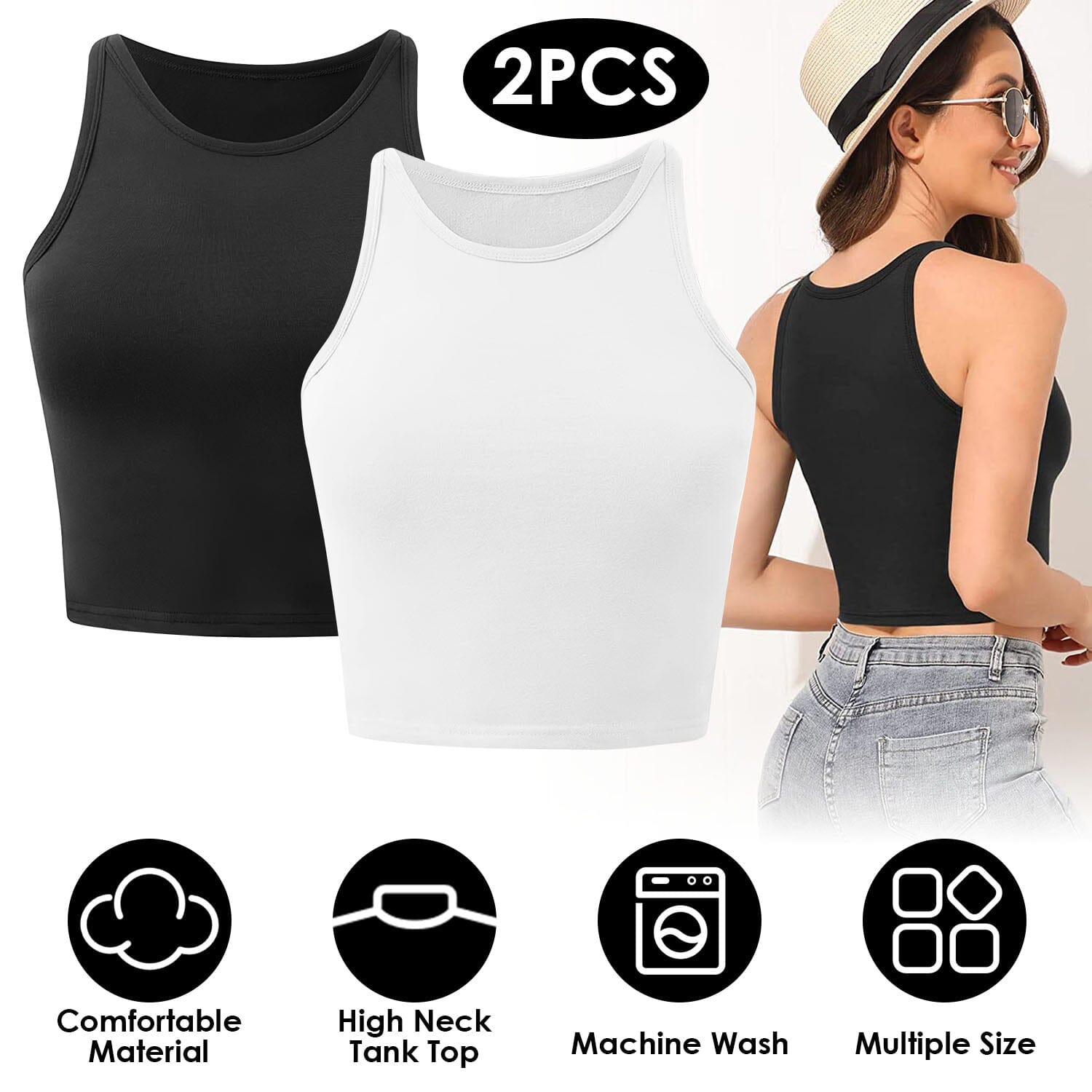 2-Piece: Women Sleeveless Cropped Tank top High Neck Cheapest Pice Sale Online