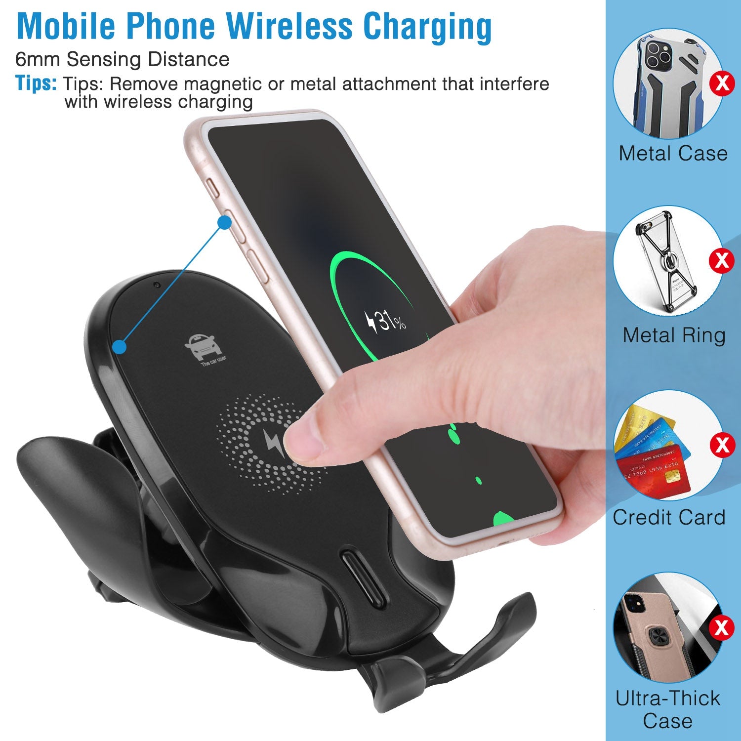 Wireless Car Charger 15W Qi Fast Charging Car Mount Outlet Sast