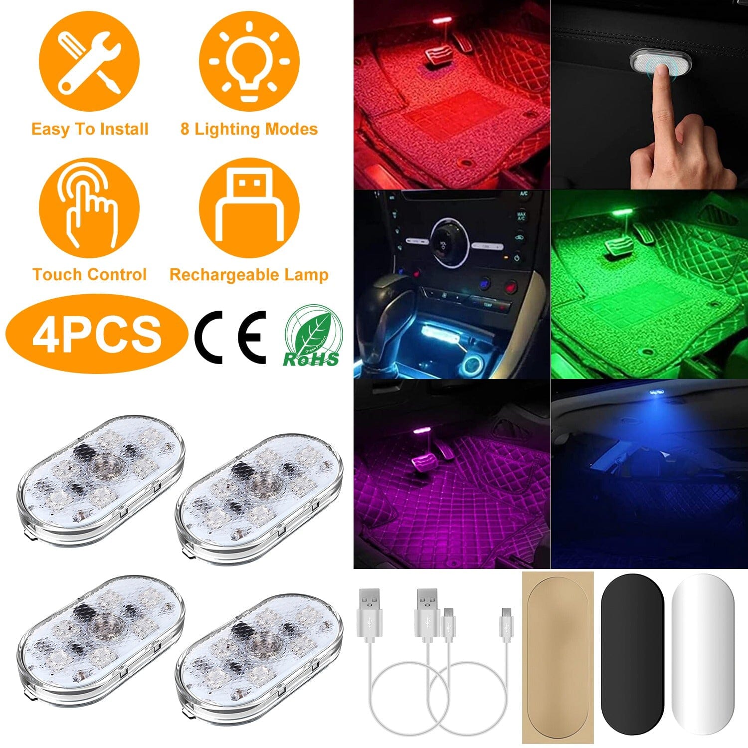 4-Pieces: Cordless Car Interior Light USB Rechargeable Cheap Pice Discount Authentic