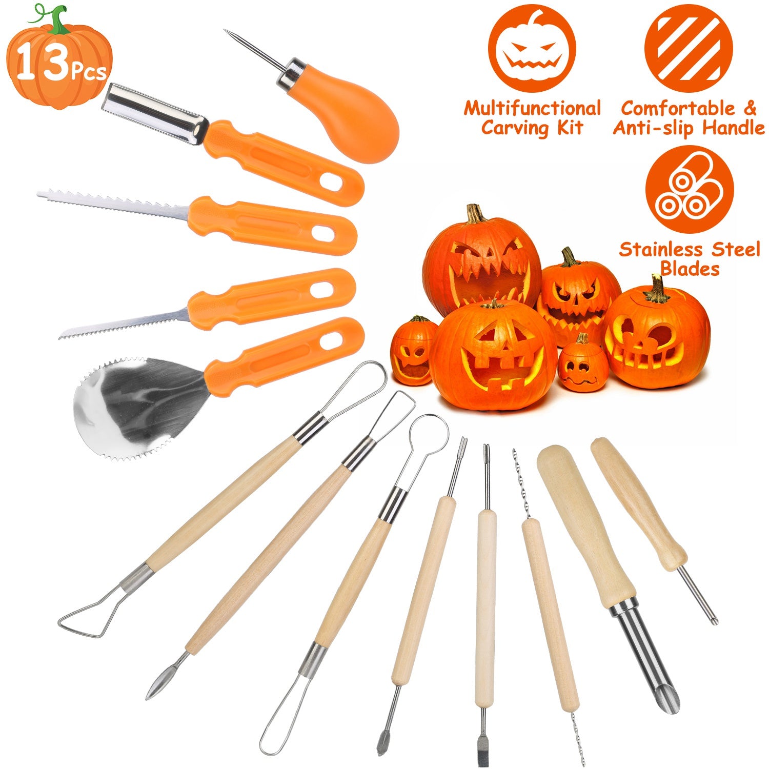 13-Pieces: Halloween Pumpkin Stainless Steel Carving Kit 2025 New Cheap Pice