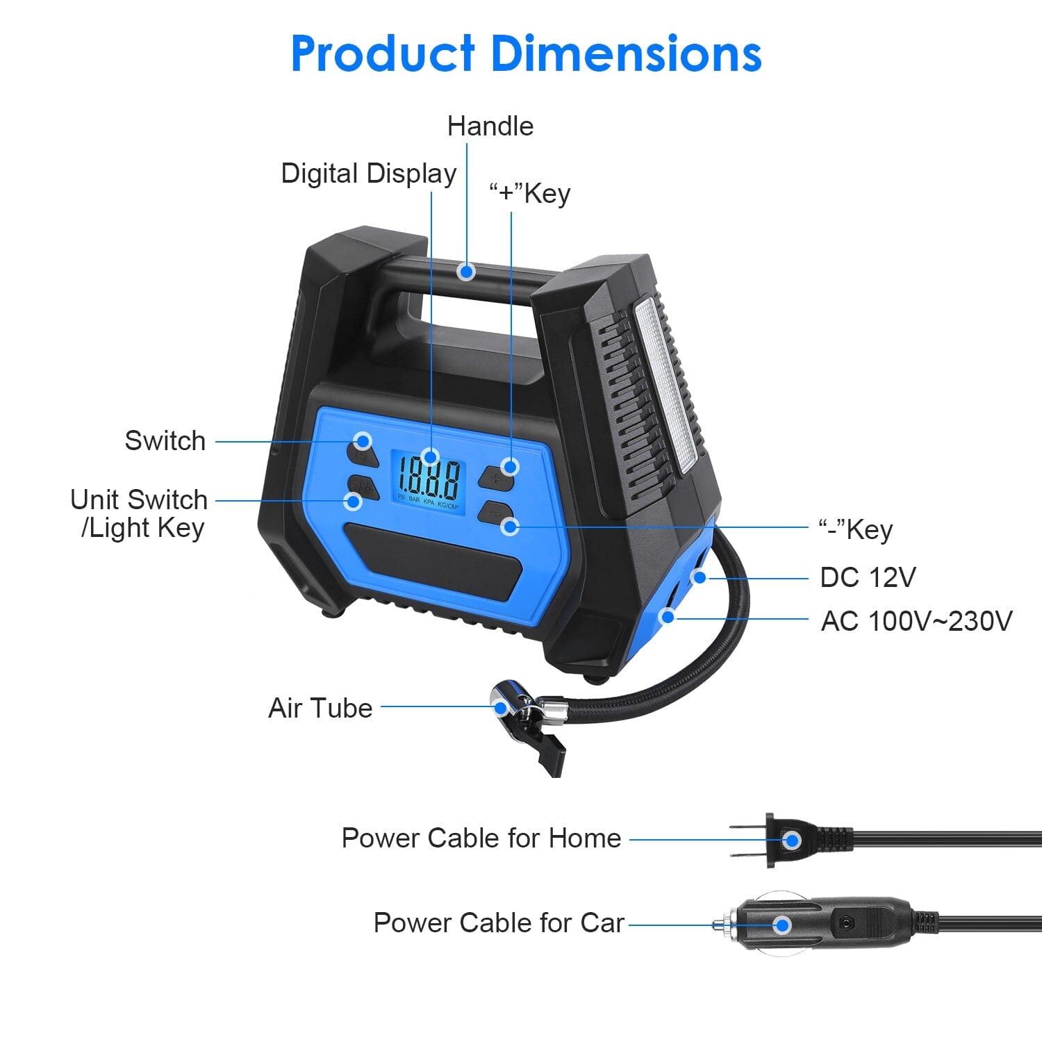 120W Max Power Portable Tire Pump with Digital Display LED Light Cheap Pices Authentic