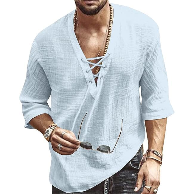 Men's Fashion Shirt Short Sleeve Beach V-Neck Drawstring Clearance Best Seller