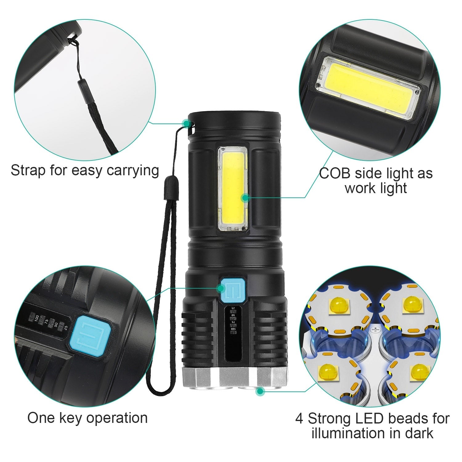 Rechargeable Flashlight LED Floodlight Torch with Strap Super Bright Flashlight Cheap Pices Authentic