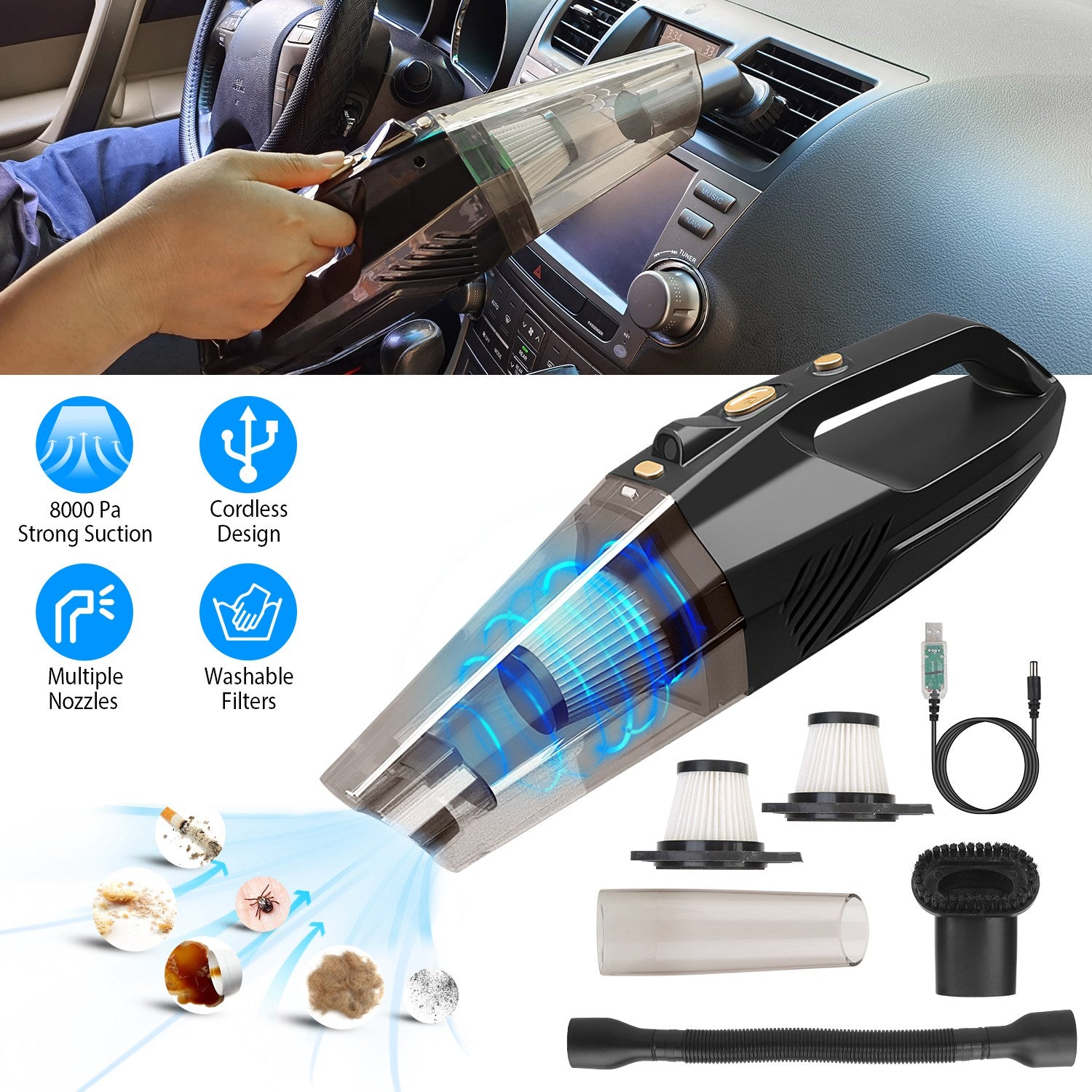 120W 8000PA Handheld Cordless Car Vacuum Cleaner with Accessory kit Factory Outlet Cheap Online