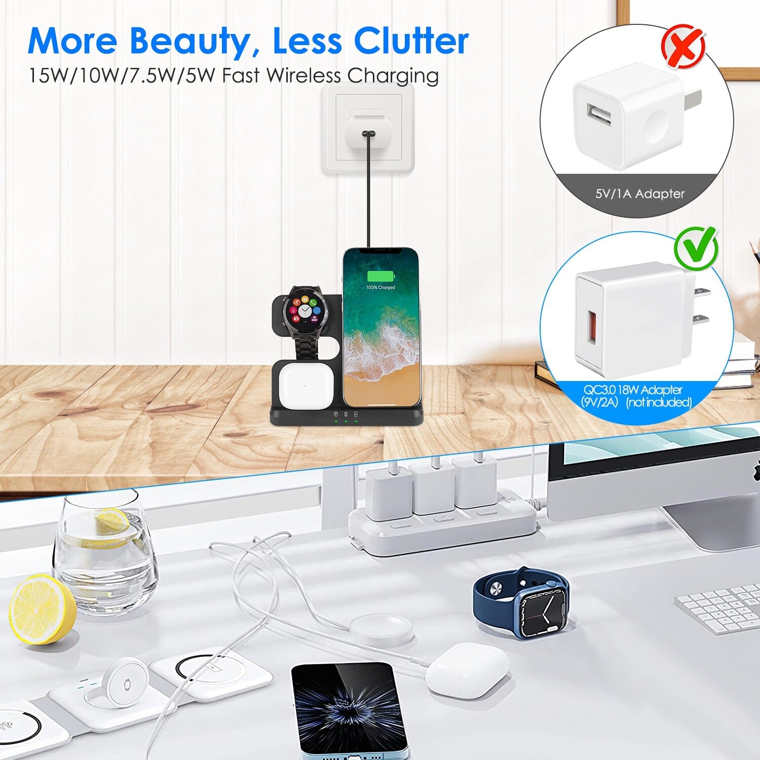 3-in-1 Fast Wireless Charger for Qi-enable Phones, Earphones and Watches Free Shipping Low Cost