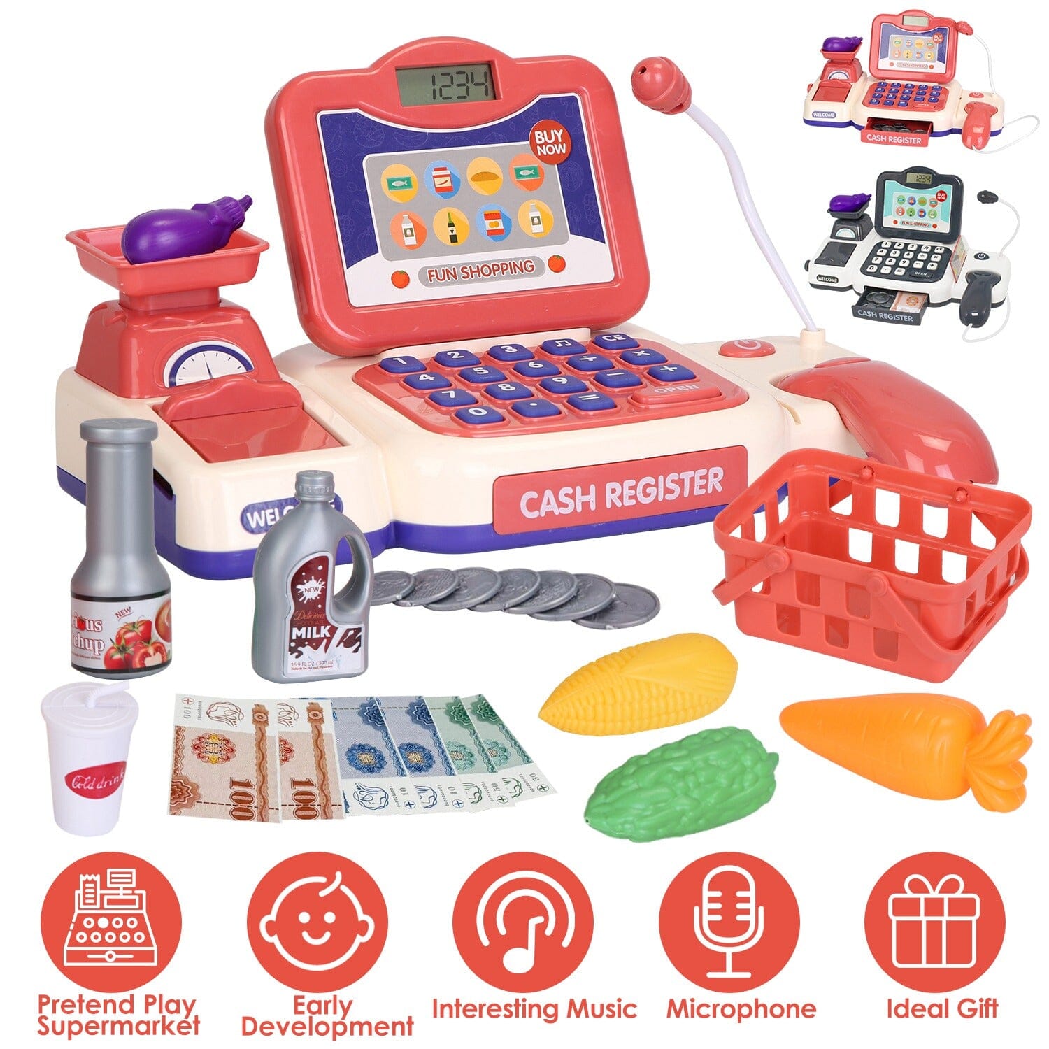 Kids Cash Register Pretend Play Cashier Toy with Scanner Calculator Real Cheap Online