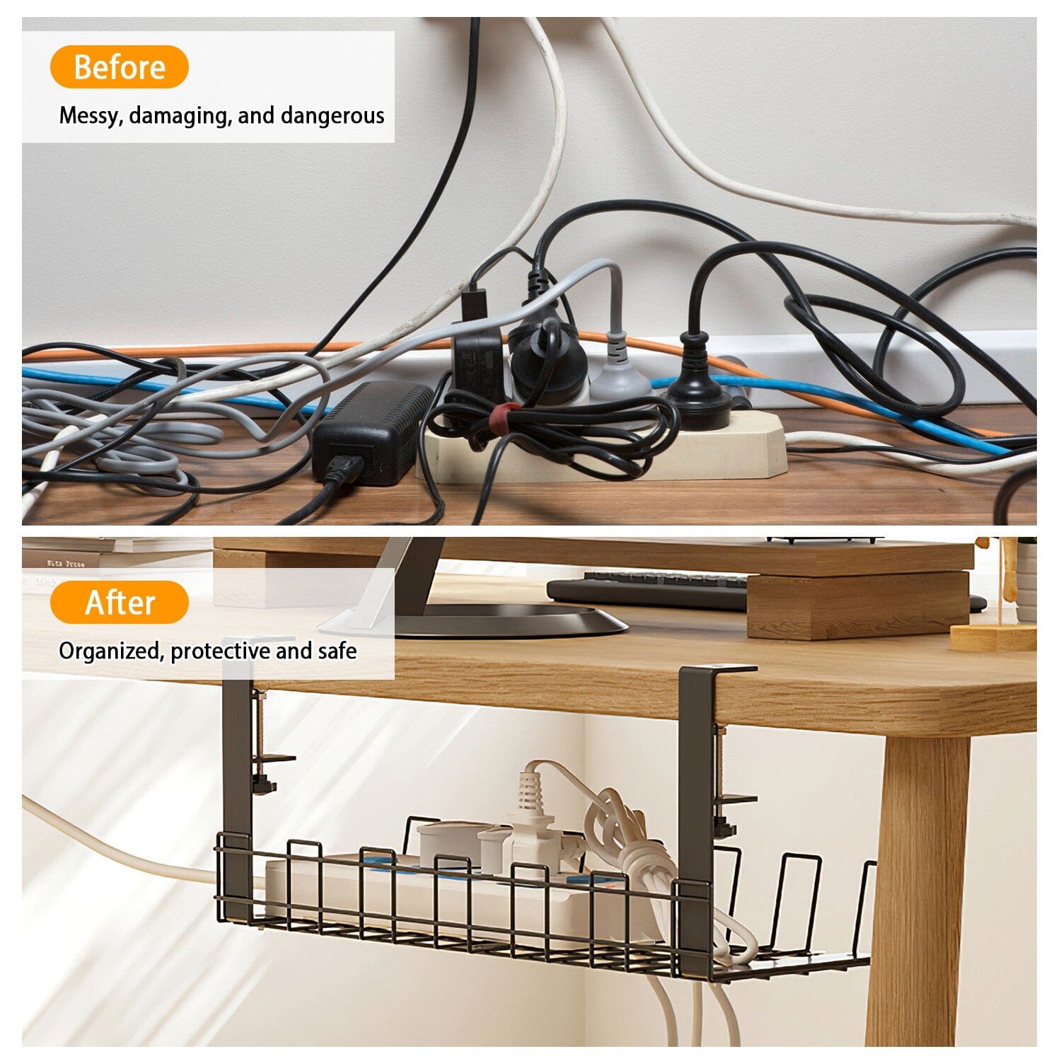 Under Desk Cable Management Tray 15.2in No Drill Desk Cable Cord Organizer Professional Cheap Pice