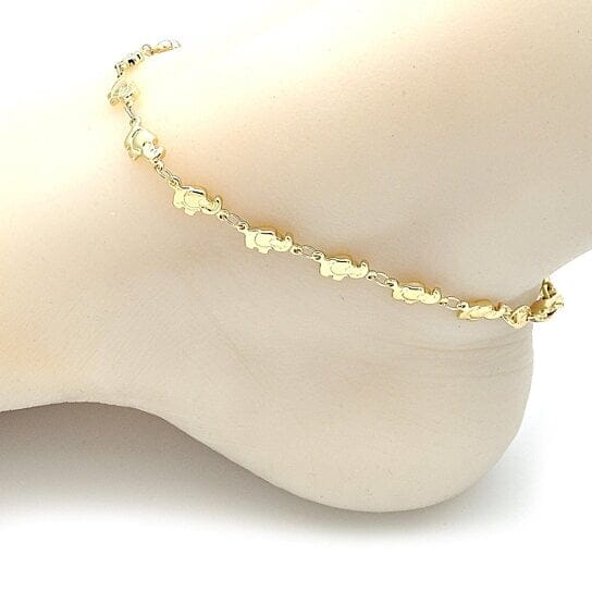 18k Gold Filled High Polish Finsh Elephant Link Anklet Bracelet Grey Outlet Store Online