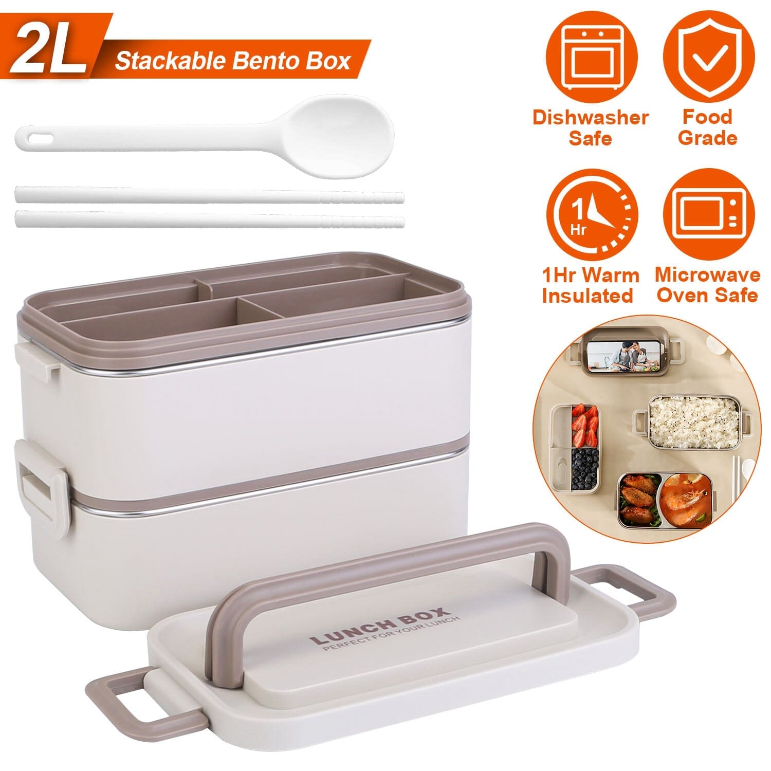 Bento Lunch Box 3 Stackable Food Container with Chopsticks and Spoon Discount 2025 New