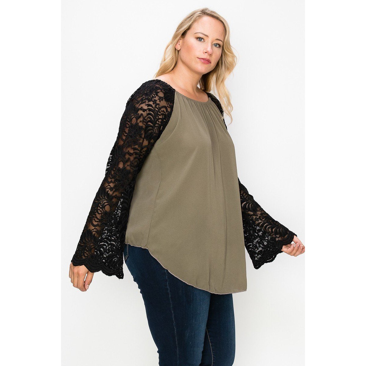 Solid Top Featuring Flattering Lace Bell Sleeves Factory Outlet