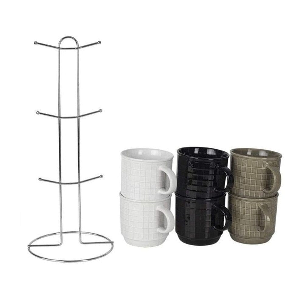 6-Piece Set: Stoneware Mug Set with Metal Rack Free Shipping Clearance