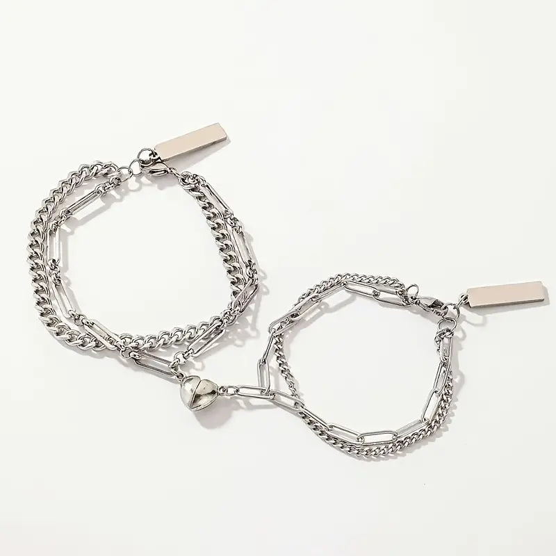 2-Piece: Lovers' Titanium Steel Love Magnet Bracelet Free Shipping Purchase