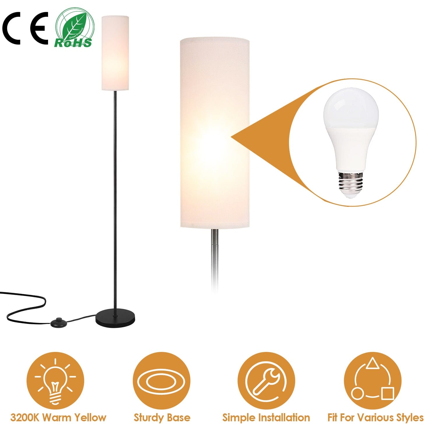 3200K Warm Yellow Light Modern Standing Lamp with Foot Switch 6W Bulb Cheap Sale Sast