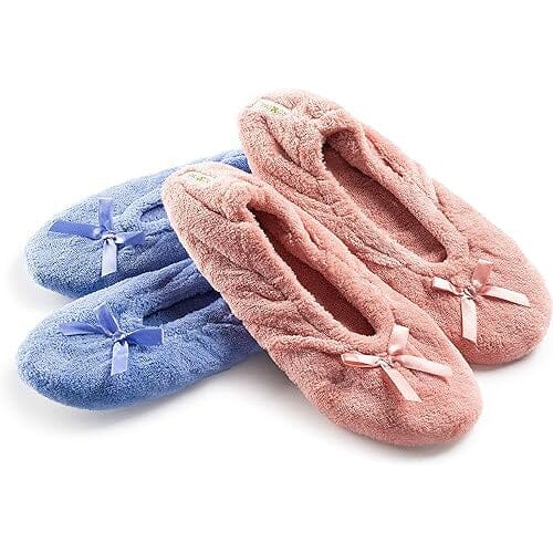 2-Pairs: Roxoni Women's Terry Classic Cotton & Velour Ballerina Slippers Cheap Low Shipping