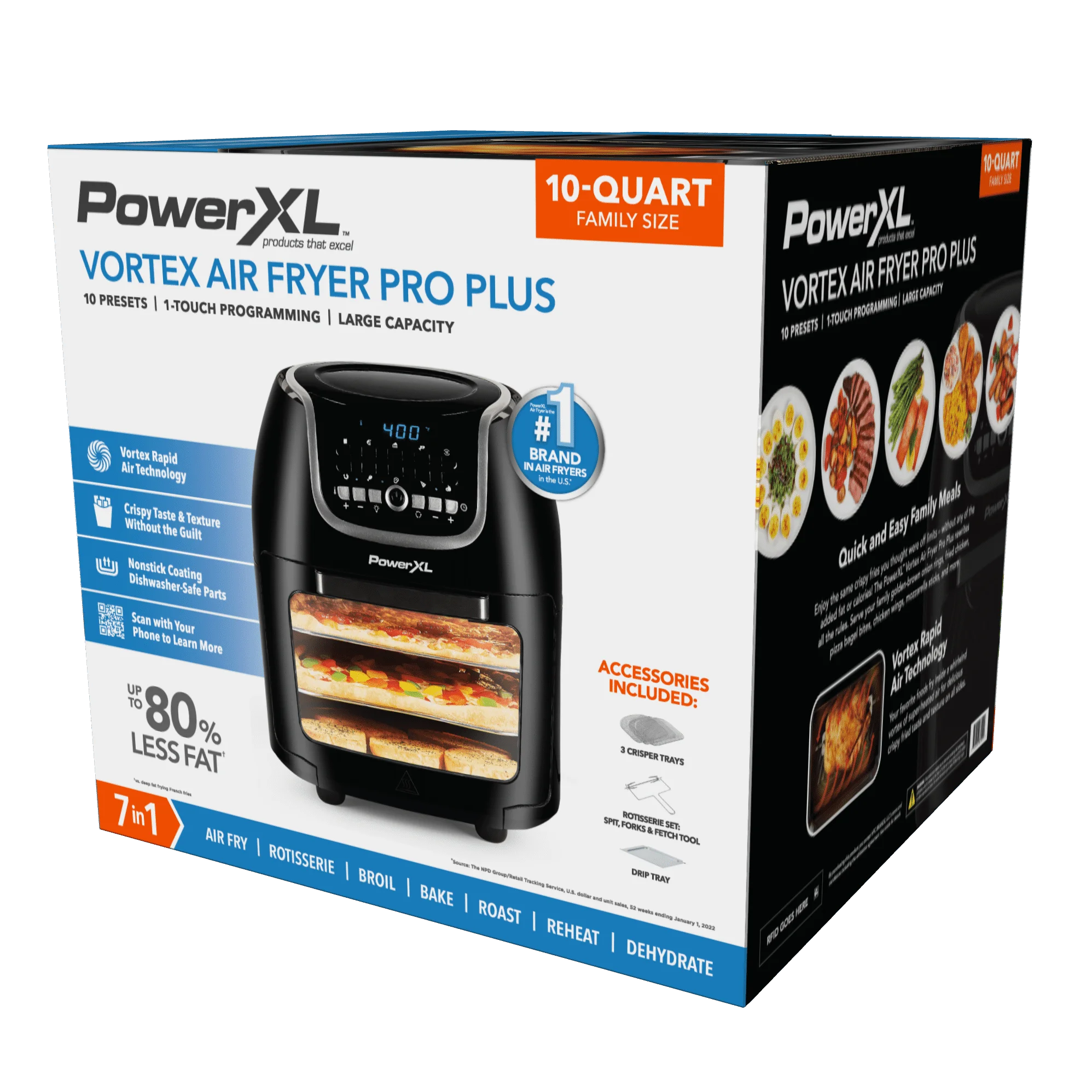 PowerXL Vortex Air Fryer Pro Plus 10 Quart Capacity, Black, 1700 Watts (Black) Low Shipping Fee Online