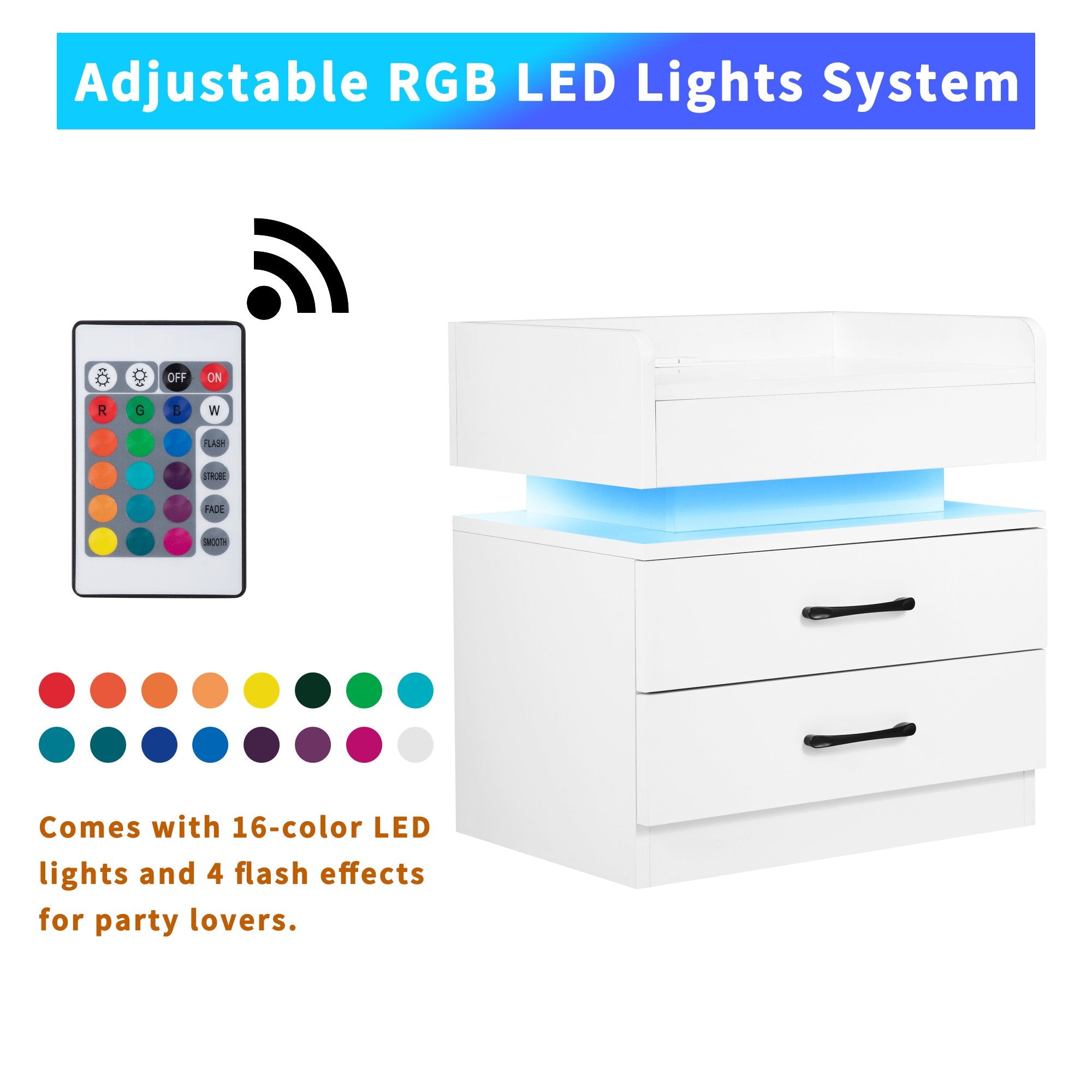 Modern Night Stand with LED Lights and Charging Station Outlet Pay With Paypal