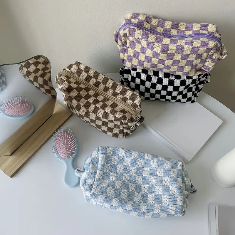 Checkered Pattern Zipper Makeup Bag Release Dates Sale Online