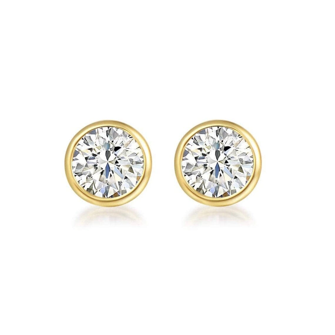 14k Solid Yellow Gold Cubic Zirconia Stud Earrings Round Bezel Stud Earrings Outlet Where Can You Find