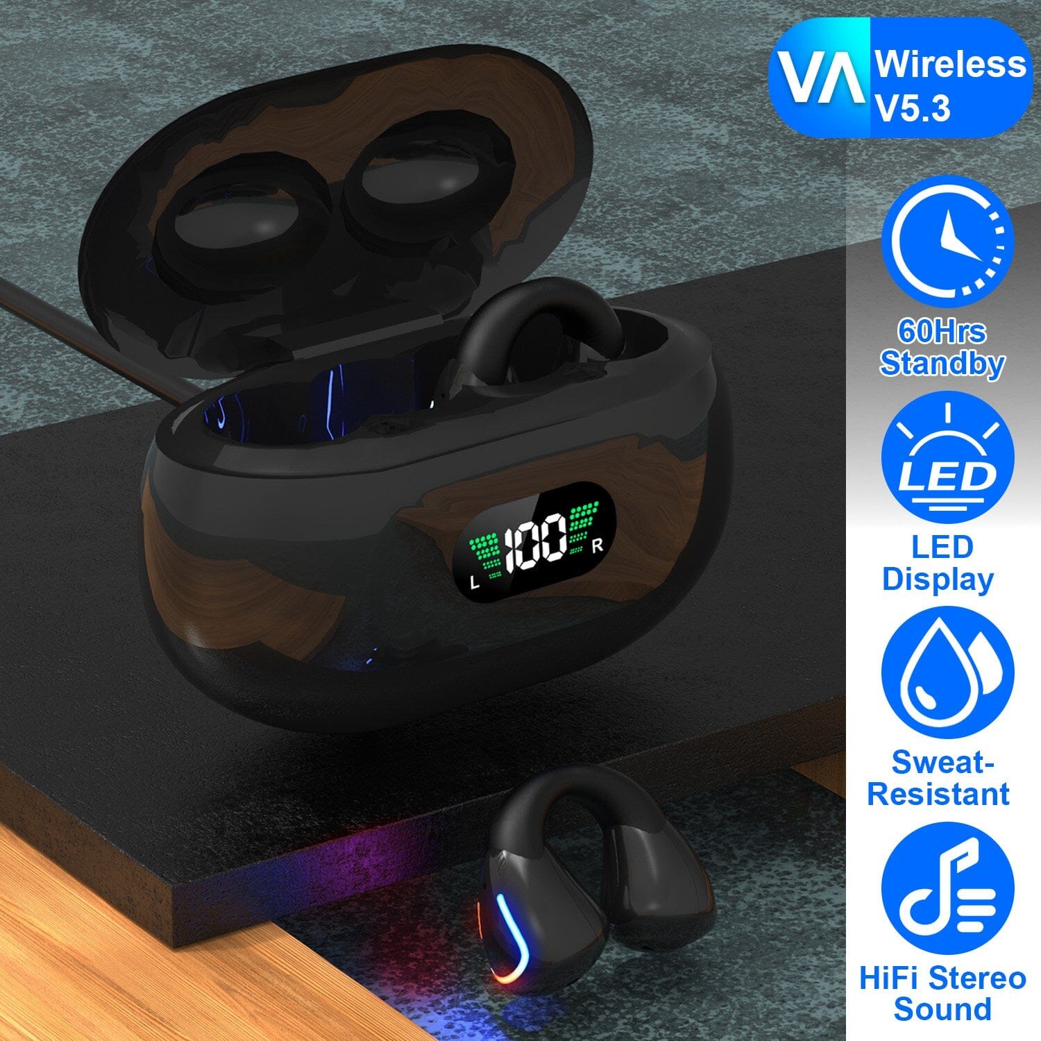 Wireless v5.3 Earbuds Clip-on Open TWS Earphones with Built-in Mic LED Charging Display Case Official Site Sale Online