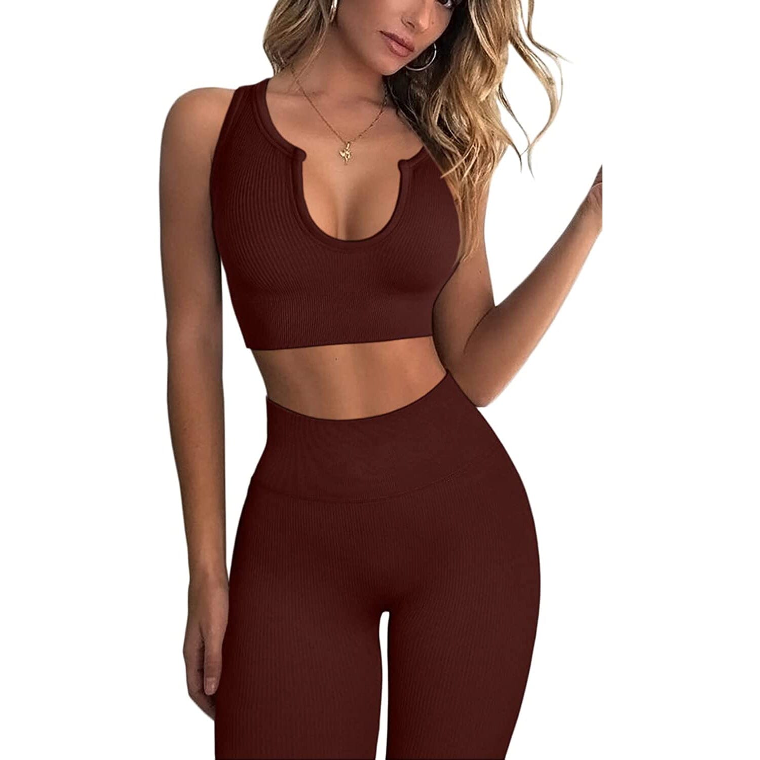 2-Piece Set: Ribbed Seamless Crop Tank High Waist Yoga Leggings Reliable For Sale