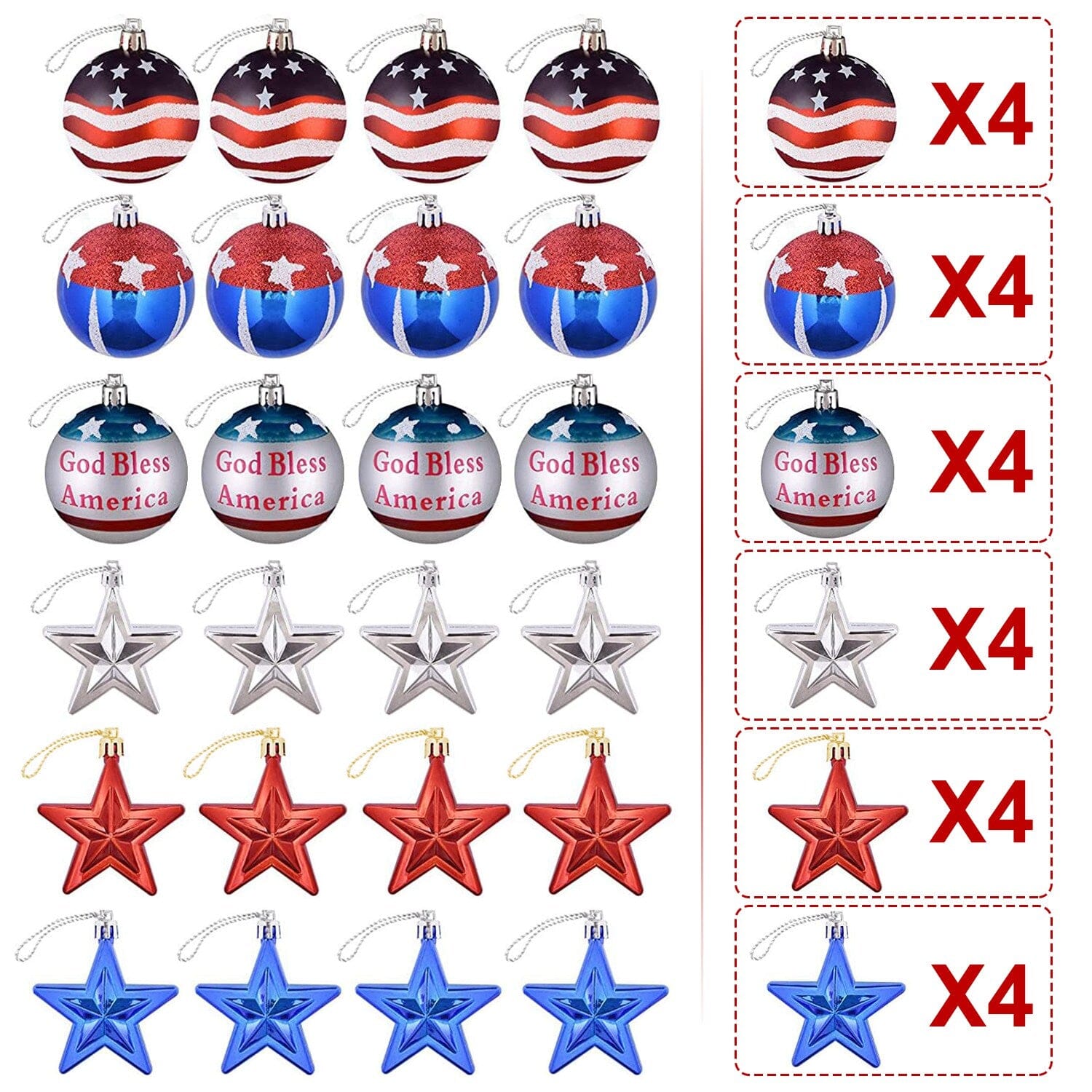 24-Pieces Set: Hanging Ornaments Ball Star Patriotic Outlet Cheap Online