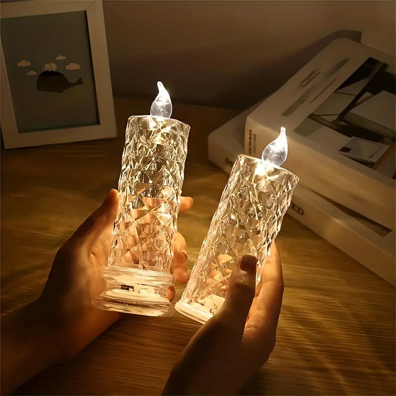 Battery-Powered LED Candle Lamp With Rose Pattern Refraction Halo Projection New Arrival Cheap Pice