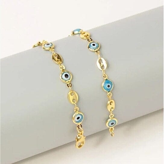 18k Gold Plated Mariner Light Blue Evil Eye Crystal Anklet Clearance Affordable