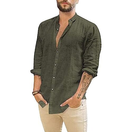 Mens Summer Casual Long Sleeve Cotton Linen T-Shirt Huge Surprise For Sale