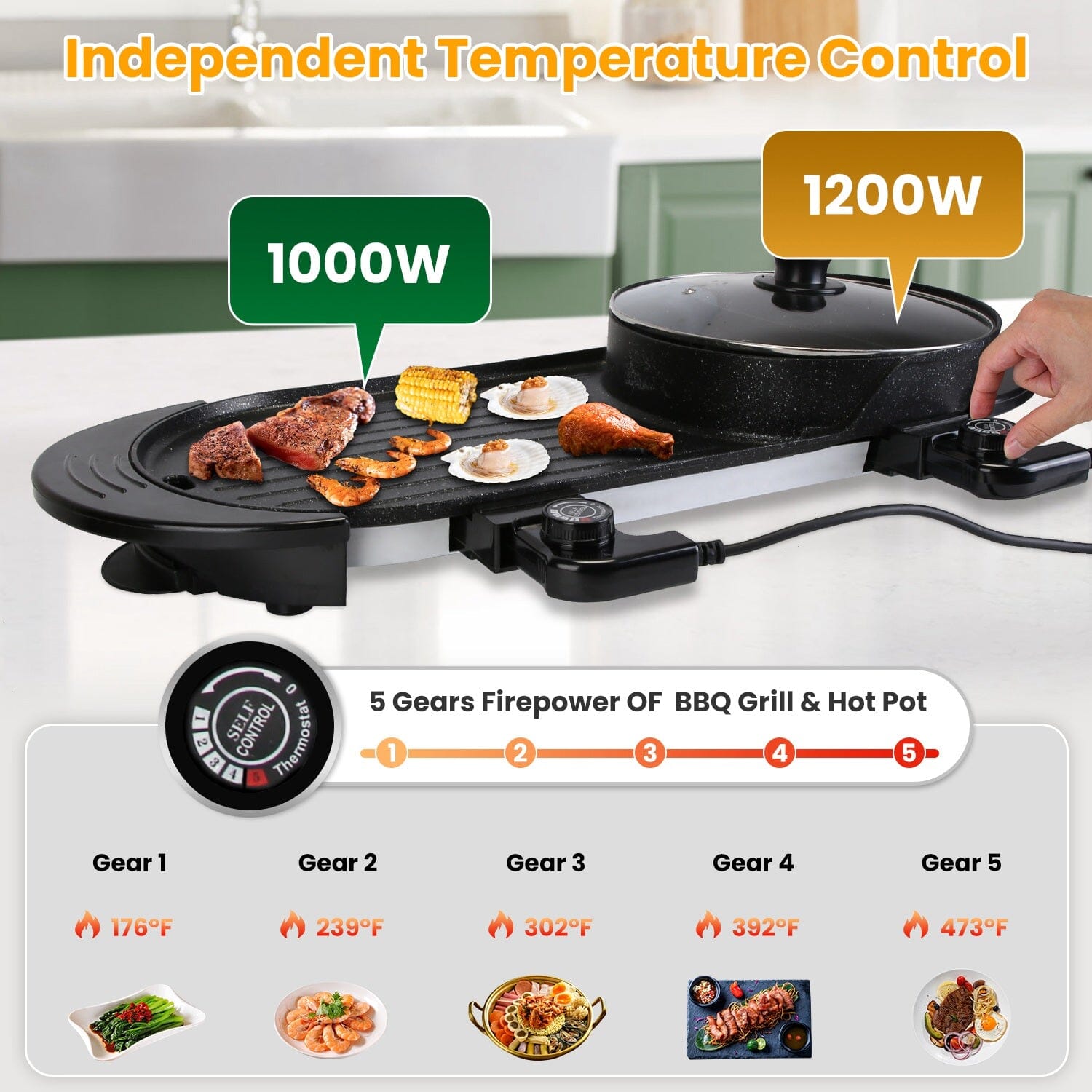 2-in-1 Electric Hot Pot with Bbq Grill Cooker 2200W Discount High Quality