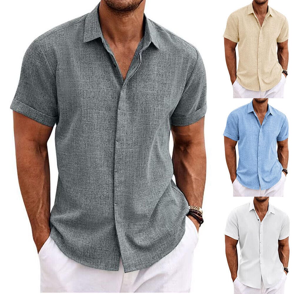 Men's Button Down Shirt Short Sleeve Plain Lapel Official Cheap Online