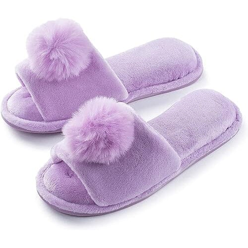 Pupeez Girl's Slipper Lovely Velvet Pom-pom Open Toe Kids House Slides Real For Sale