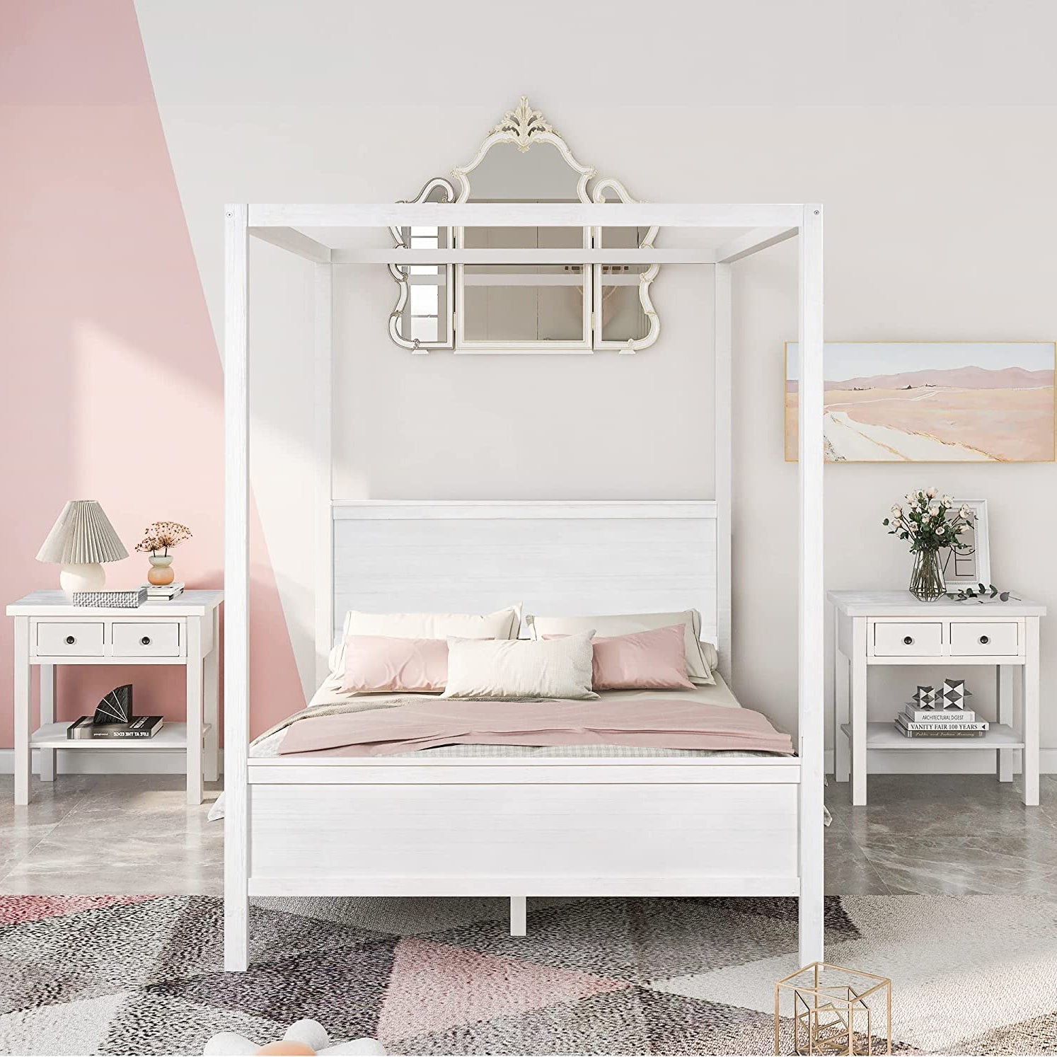 Queen Size Canopy Bed with 2 Nightstands For Sale Finishline