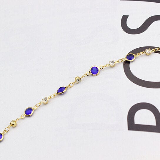 18k Gold Filled High Polish Finish Blue Crystal Ankle Bracelet Quality Free Shipping Outlet